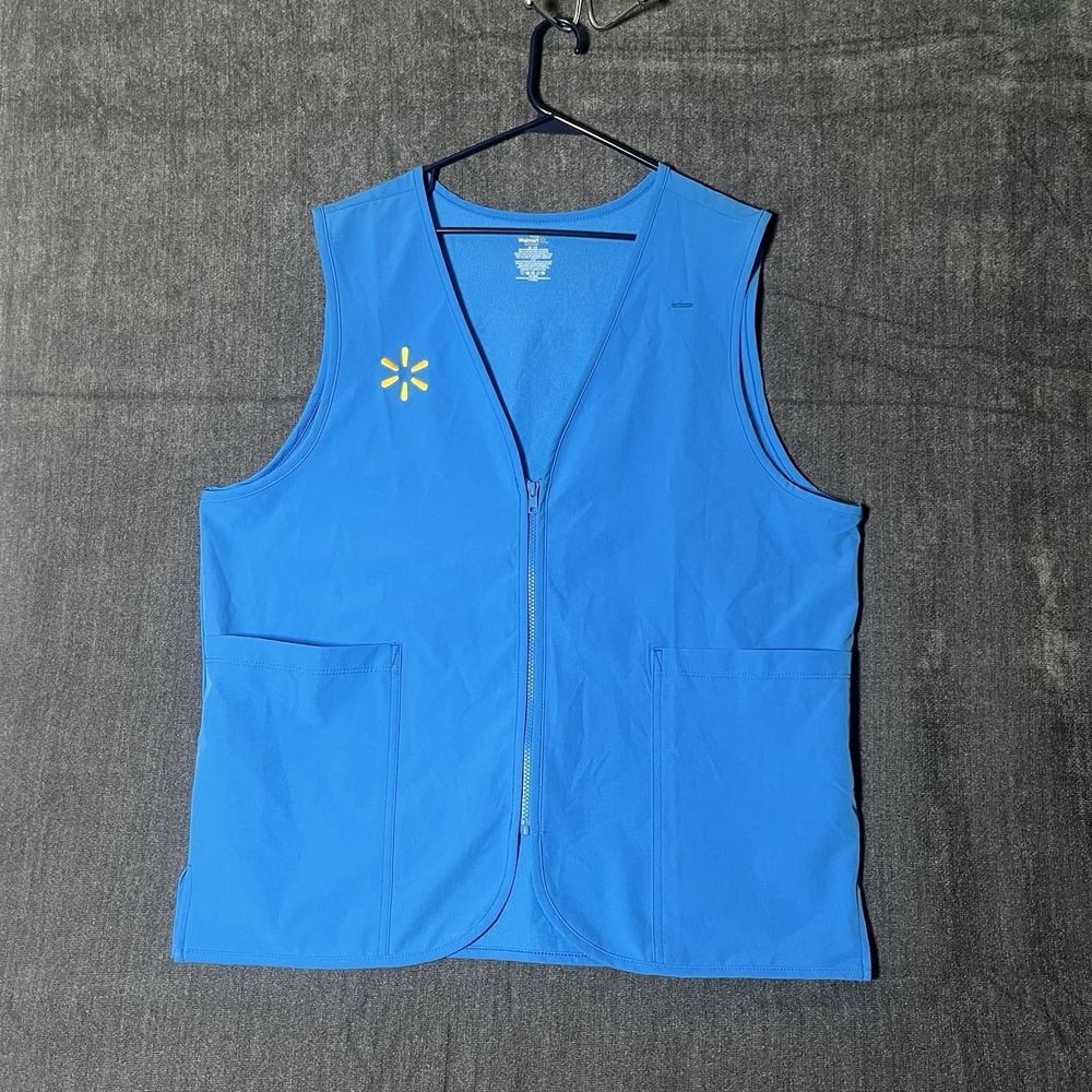 Walmart Employee Vest Unisex Large L Blue Zip Up Uniform Workwear Spark Logo